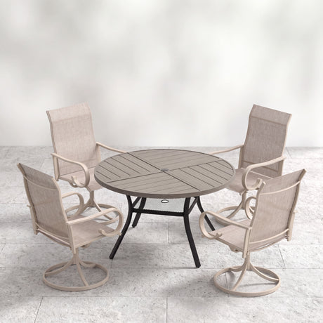 VICLLAX 5 Piece Modern Patio Dining Set, 40.7 inch Round Metal Table with Umbrella Hole and Ergonomic High-back Swivel Rocking Sling Chairs