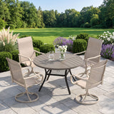 VICLLAX 5 Piece Modern Patio Dining Set, 40.7 inch Round Metal Table with Umbrella Hole and Ergonomic High-back Swivel Rocking Sling Chairs
