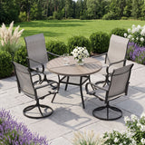 VICLLAX 5 Piece Modern Patio Dining Set, 40.7 inch Round Metal Table with Umbrella Hole and Ergonomic High-back Swivel Rocking Sling Chairs