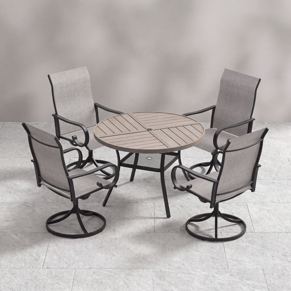 VICLLAX 5 Piece Modern Patio Dining Set, 40.7 inch Round Metal Table with Umbrella Hole and Ergonomic High-back Swivel Rocking Sling Chairs
