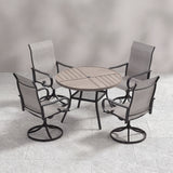 VICLLAX 5 Piece Modern Patio Dining Set, 40.7 inch Round Metal Table with Umbrella Hole and Ergonomic High-back Swivel Rocking Sling Chairs
