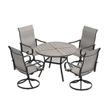 VICLLAX 5 Piece Modern Patio Dining Set, 40.7 inch Round Metal Table with Umbrella Hole and Ergonomic High-back Swivel Rocking Sling Chairs