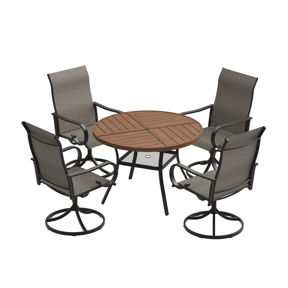 VICLLAX 5 Piece Modern Patio Dining Set, 40.7 inch Round Metal Table with Umbrella Hole and Ergonomic High-back Swivel Rocking Sling Chairs