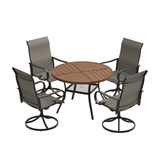 VICLLAX 5 Piece Modern Patio Dining Set, 40.7 inch Round Metal Table with Umbrella Hole and Ergonomic High-back Swivel Rocking Sling Chairs