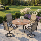 VICLLAX 5 Piece Modern Patio Dining Set, 40.7 inch Round Metal Table with Umbrella Hole and Ergonomic High-back Swivel Rocking Sling Chairs