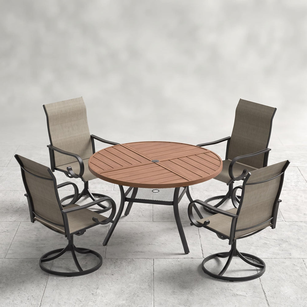 VICLLAX 5 Piece Modern Patio Dining Set, 40.7 inch Round Metal Table with Umbrella Hole and Ergonomic High-back Swivel Rocking Sling Chairs