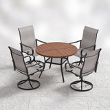 VICLLAX 5 Piece Modern Patio Dining Set, 40.7 inch Round Metal Table with Umbrella Hole and Ergonomic High-back Swivel Rocking Sling Chairs