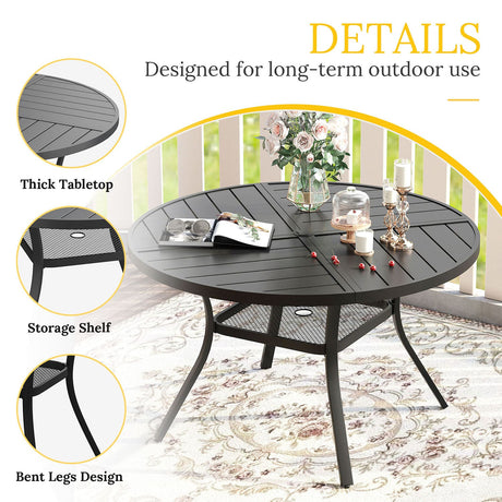VICLLAX 5-Piece Outdoor Dining Set, 41” Round Metal Table with Umbrella Hole & 4 Swivel Rope-woven Chairs