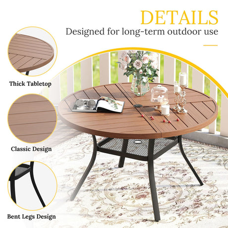 VICLLAX 5-Piece Outdoor Dining Set, 41” Round Metal Table with Umbrella Hole & 4 Swivel Rope-woven Chairs