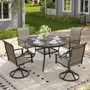 VICLLAX 5-Piece Outdoor Dining Set, 41” Round Metal Table with Umbrella Hole & 4 Swivel Rope-woven Chairs