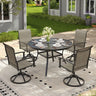 VICLLAX 5-pcs Outdoor Dining Set, 41” Round Metal Table with Umbrella Hole & 4 Swivel Textilene Chairs