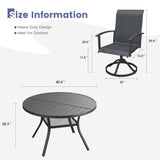 VICLLAX 5-pcs Outdoor Dining Set, 41” Round Metal Table with Umbrella Hole & 4 Swivel Textilene Chairs