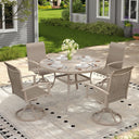 VICLLAX 5-Piece Outdoor Dining Set, 41” Round Metal Table with Umbrella Hole & 4 Swivel Rope-woven Chairs