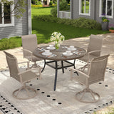 VICLLAX 5-pcs Outdoor Dining Set, 41” Round Metal Table with Umbrella Hole & 4 Swivel Textilene Chairs