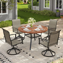 VICLLAX 5-Piece Outdoor Dining Set, 41” Round Metal Table with Umbrella Hole & 4 Swivel Rope-woven Chairs
