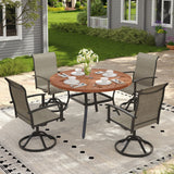 VICLLAX 5-pcs Outdoor Dining Set, 41” Round Metal Table with Umbrella Hole & 4 Swivel Textilene Chairs