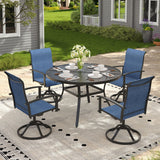VICLLAX 5-pcs Outdoor Dining Set, 41” Round Metal Table with Umbrella Hole & 4 Swivel Textilene Chairs