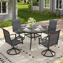 VICLLAX 5-Piece Outdoor Dining Set, 41” Round Metal Table with Umbrella Hole & 4 Swivel Rope-woven Chairs