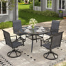 VICLLAX 5-pcs Outdoor Dining Set, 41” Round Metal Table with Umbrella Hole & 4 Swivel Textilene Chairs