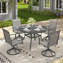 VICLLAX 5-Piece Outdoor Dining Set, 41” Round Metal Table with Umbrella Hole & 4 Swivel Rope-woven Chairs