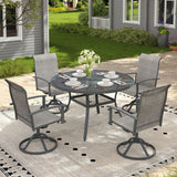 VICLLAX 5-pcs Outdoor Dining Set, 41” Round Metal Table with Umbrella Hole & 4 Swivel Textilene Chairs
