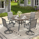 VICLLAX 5-Piece Outdoor Dining Set, 41” Round Metal Table with Umbrella Hole & 4 Swivel Rope-woven Chairs