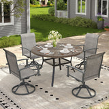 VICLLAX 5-pcs Outdoor Dining Set, 41” Round Metal Table with Umbrella Hole & 4 Swivel Textilene Chairs