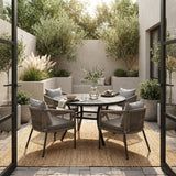 Vicllax 5-Piece Outdoor Patio Dining Set - 47.2-Inch Round Table with Umbrella Hole and 4 Smooth Resin Wicker Armchairs with Seat & Back Cushions