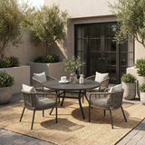 Vicllax 5-Piece Outdoor Patio Dining Set - 47.2-Inch Round Table with Umbrella Hole and 4 Smooth Resin Wicker Armchairs with Seat & Back Cushions