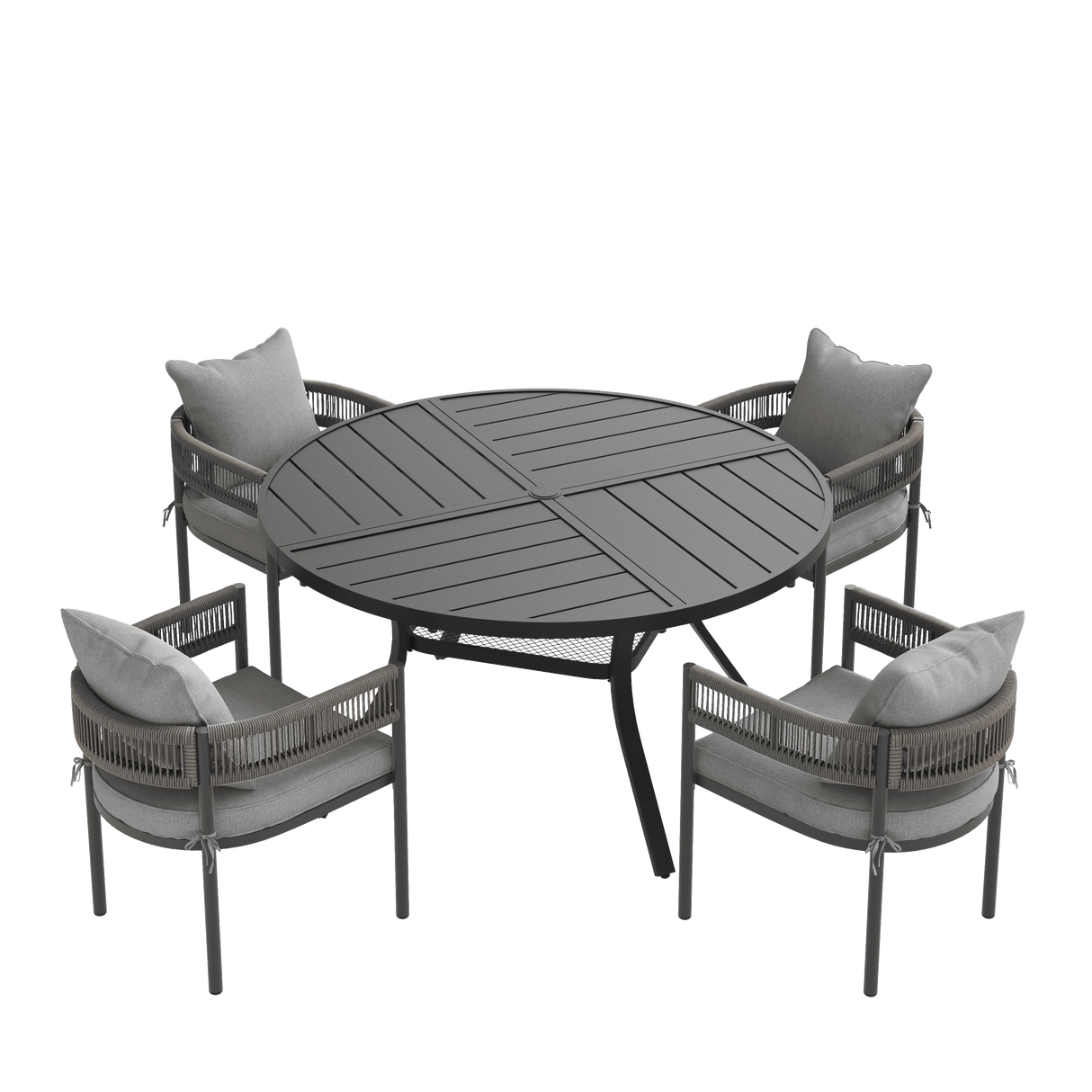VICLLAX 5-Piece Weather-Resistant Outside Dining Furniture - 47.2" Round Table with 4 Aria Low-back Outdoor Dining Armchair