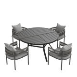 VICLLAX 5-Piece Weather-Resistant Outside Dining Furniture - 47.2" Round Table with 4 Aria Low-back Outdoor Dining Armchair