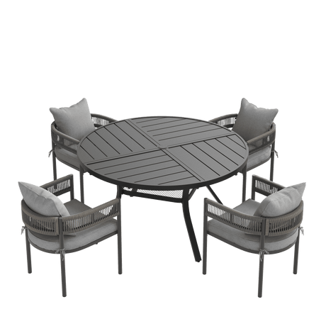 VICLLAX 5-Piece Weather-Resistant Outside Dining Furniture - 47.2" Round Table with 4 Aria Low-back Outdoor Dining Armchair