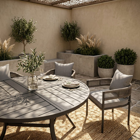 VICLLAX 5-Piece Weather-Resistant Outside Dining Furniture - 47.2" Round Table with 4 Aria Low-back Outdoor Dining Armchair