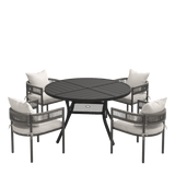 VICLLAX 5-Piece Weather-Resistant Outside Dining Furniture - 47.2" Round Table with 4 Aria Low-back Outdoor Dining Armchair