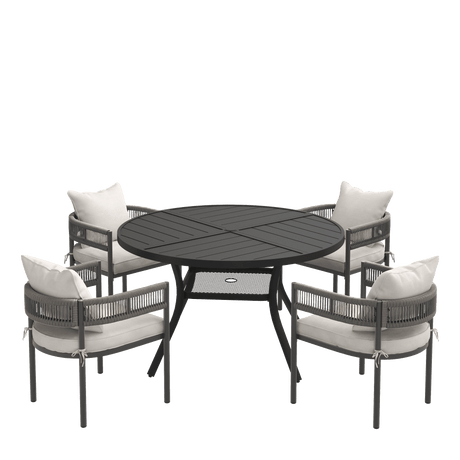 VICLLAX 5-Piece Weather-Resistant Outside Dining Furniture - 47.2" Round Table with 4 Aria Low-back Outdoor Dining Armchair