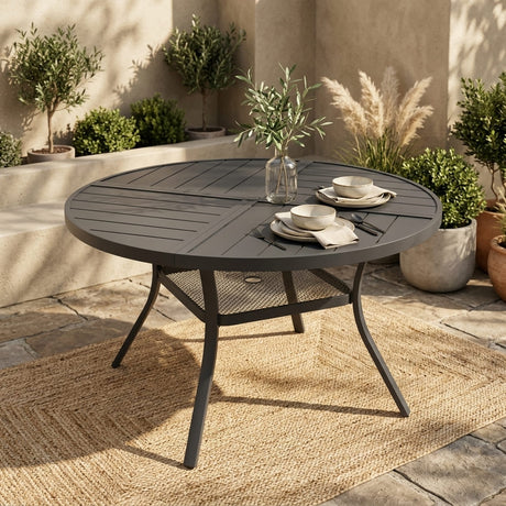 VICLLAX 5-Piece Weather-Resistant Outside Dining Furniture - 47.2" Round Table with 4 Aria Low-back Outdoor Dining Armchair