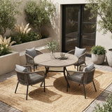 Vicllax 5-Piece Outdoor Patio Dining Set - 47.2-Inch Round Table with Umbrella Hole and 4 Smooth Resin Wicker Armchairs with Seat & Back Cushions
