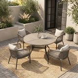 Vicllax 5-Piece Outdoor Patio Dining Set - 47.2-Inch Round Table with Umbrella Hole and 4 Smooth Resin Wicker Armchairs with Seat & Back Cushions