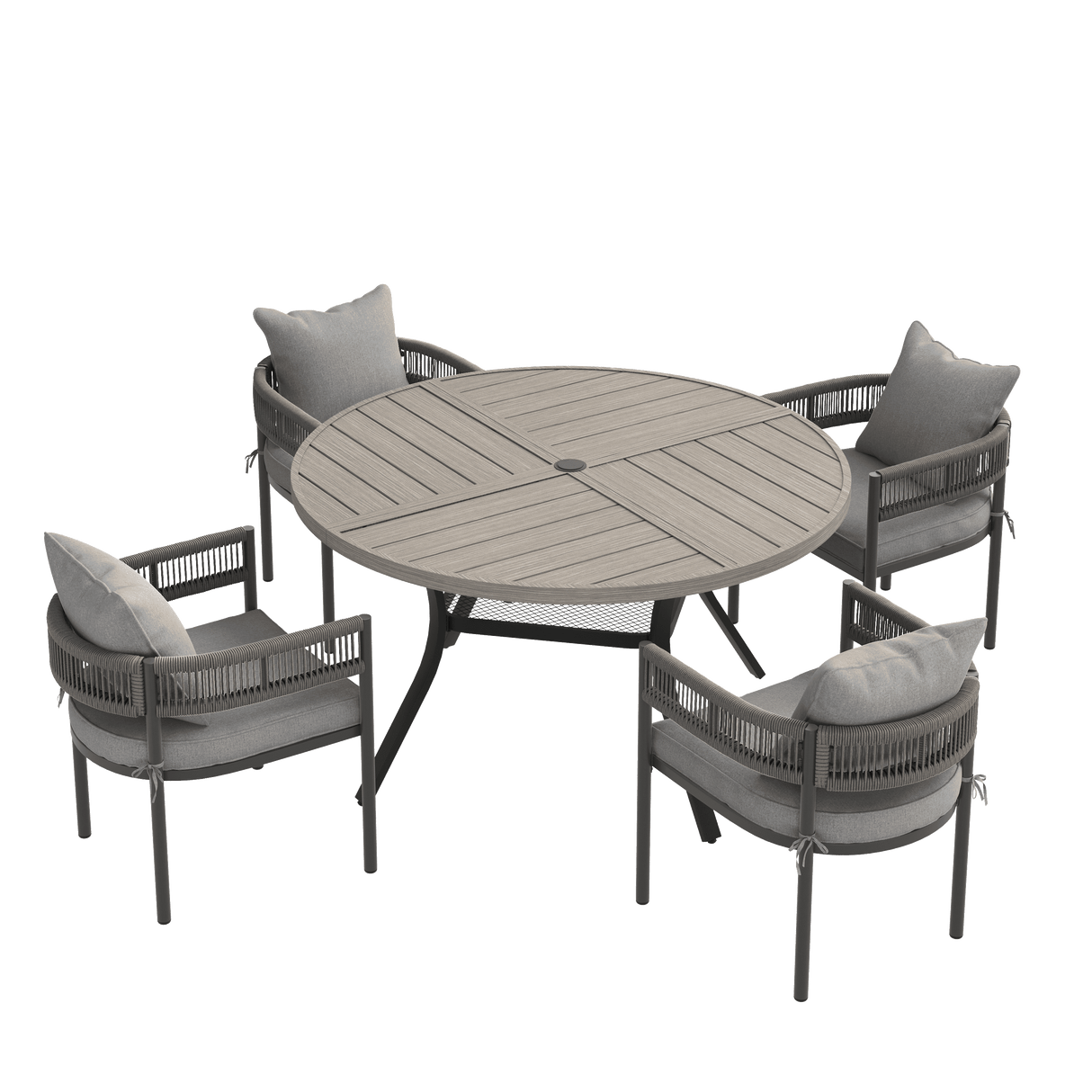 VICLLAX 5-Piece Weather-Resistant Outside Dining Furniture - 47.2" Round Table with 4 Aria Low-back Outdoor Dining Armchair