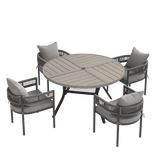 VICLLAX 5-Piece Weather-Resistant Outside Dining Furniture - 47.2" Round Table with 4 Aria Low-back Outdoor Dining Armchair