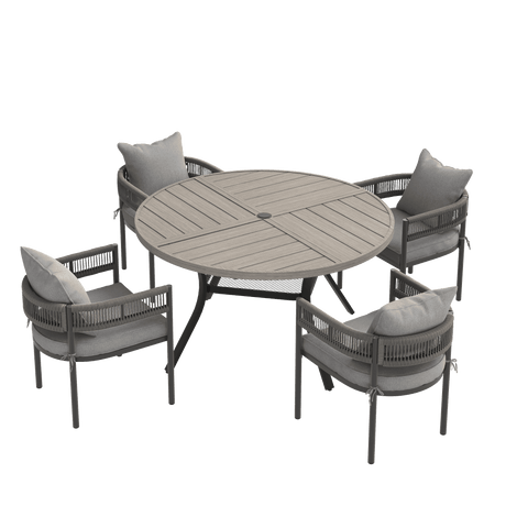 VICLLAX 5-Piece Weather-Resistant Outside Dining Furniture - 47.2" Round Table with 4 Aria Low-back Outdoor Dining Armchair