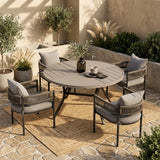 VICLLAX 5-Piece Weather-Resistant Outside Dining Furniture - 47.2" Round Table with 4 Aria Low-back Outdoor Dining Armchair