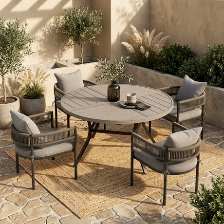VICLLAX 5-Piece Weather-Resistant Outside Dining Furniture - 47.2" Round Table with 4 Aria Low-back Outdoor Dining Armchair
