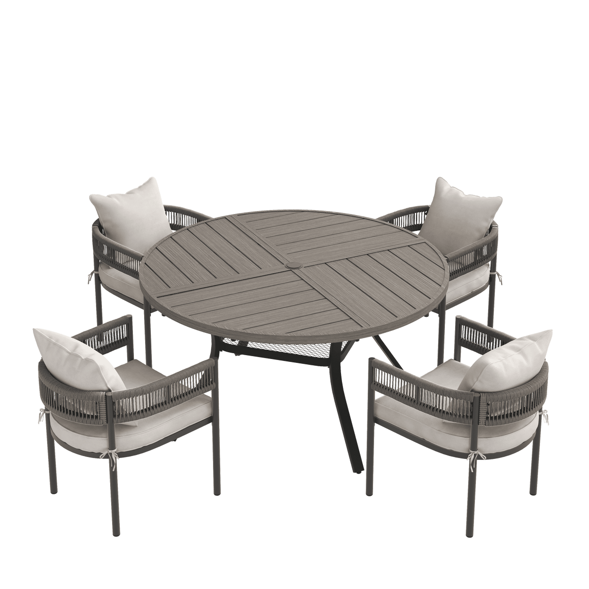 VICLLAX 5-Piece Weather-Resistant Outside Dining Furniture - 47.2" Round Table with 4 Aria Low-back Outdoor Dining Armchair