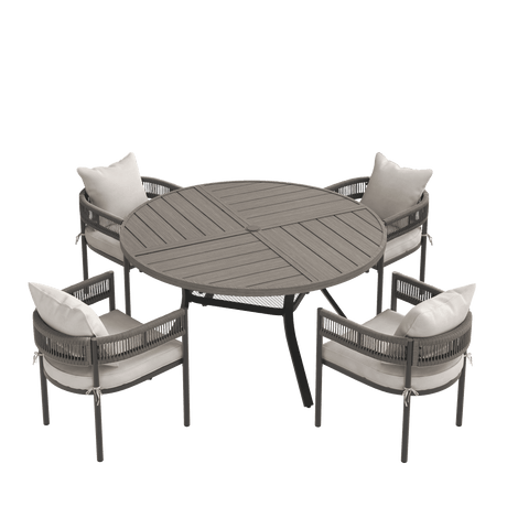 VICLLAX 5-Piece Weather-Resistant Outside Dining Furniture - 47.2" Round Table with 4 Aria Low-back Outdoor Dining Armchair