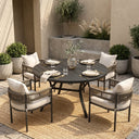 VICLLAX 5-Piece Weather-Resistant Outside Dining Furniture - 47.2" Round Table with 4 Aria Low-back Outdoor Dining Armchair