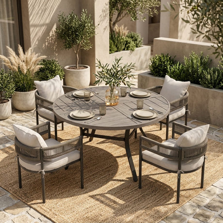 VICLLAX 5-Piece Weather-Resistant Outside Dining Furniture - 47.2" Round Table with 4 Aria Low-back Outdoor Dining Armchair
