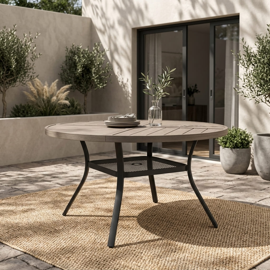 Vicllax 5-Piece Outdoor Patio Dining Set - 47.2-Inch Round Table with Umbrella Hole and 4 Smooth Resin Wicker Armchairs with Seat & Back Cushions
