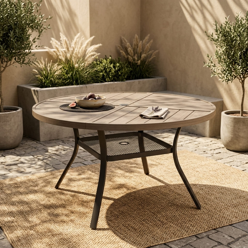VICLLAX 5-Piece Weather-Resistant Outside Dining Furniture - 47.2" Round Table with 4 Aria Low-back Outdoor Dining Armchair