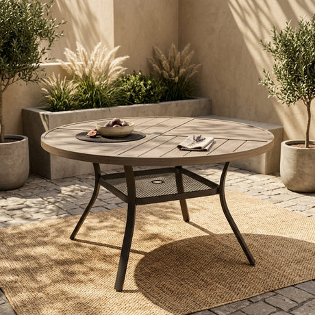 VICLLAX 5-Piece Weather-Resistant Outside Dining Furniture - 47.2" Round Table with 4 Aria Low-back Outdoor Dining Armchair